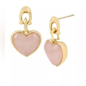 COACH Semi-precious‎ Rose Quartz Heart Drop gold-tone Signature C link Earrings